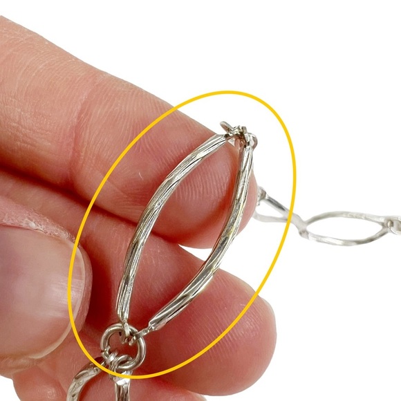 Silver Tone Large Open Oval Link Twisted Etched Necklace - Picture 6 of 10